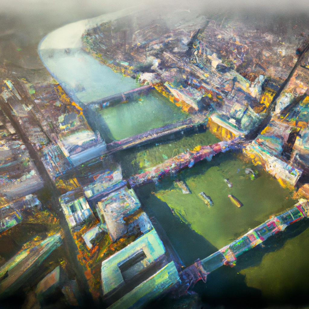 Aerial view of London's Thames River with iconic landmarks and bridges, no text, rich details and vibrant colors. Style: Watercolor Painting, Theme: Urban Elegance