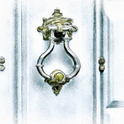 Close-up of an elegant London door with ornate knocker and traditional details, no text, distinctive British character. Style: Watercolor Painting, Theme: Urban Elegance